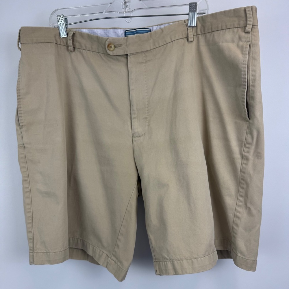 Peter Millar Mens Khaki Pima Cotton Chino‎ Shorts Windmill Logo Size 42 Tan Golf